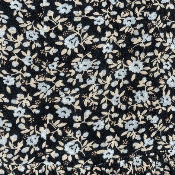 Aerie Size M Black Floral Print Short Sleeve Tiered Midi Dress Boho Peasant - Picture 11 of 13